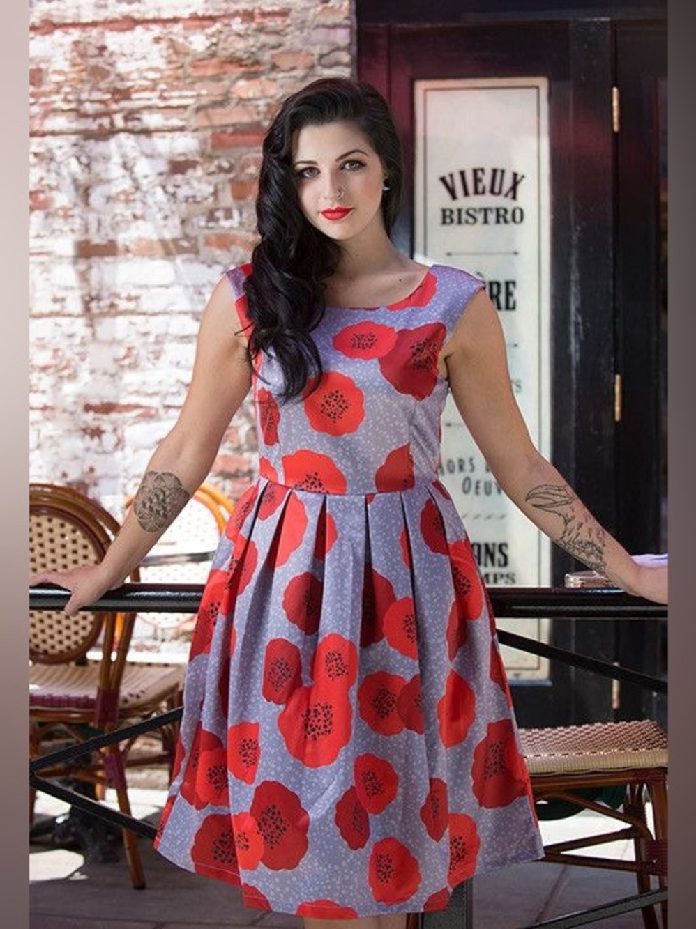 DEAR CREATURES FOR ANTHROPOLOGIE POPPY FIT FLARE VINTAGE INSPIRED FLORAL DRESS M - Picture 2 of 5
